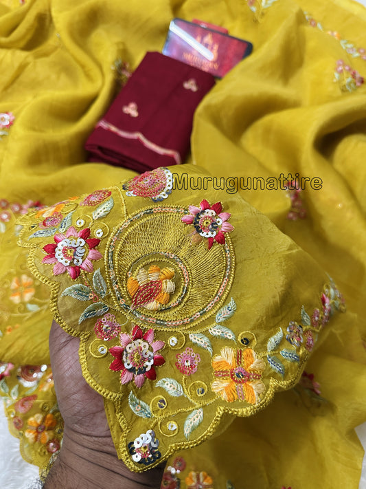 Gold crush Saree With multi thread sequins Work (M1003)