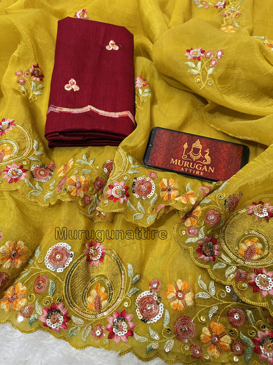 Gold crush Saree With multi thread sequins Work (M1003)