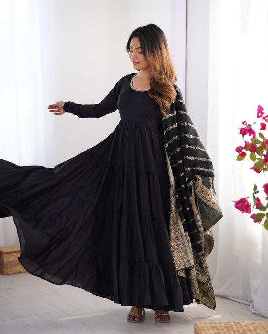 HEAVY PURE ROMANSILK CHANDERI FABRIC ANARKALI SUIT