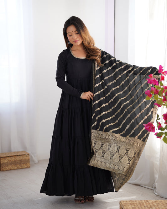 HEAVY PURE ROMANSILK CHANDERI FABRIC ANARKALI SUIT