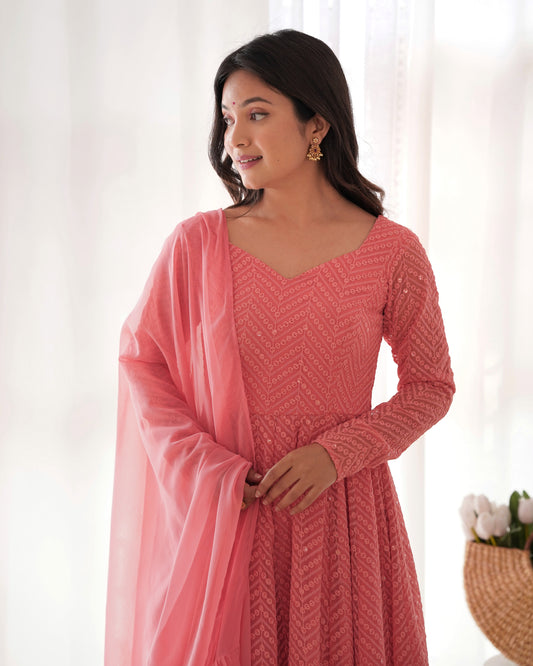 PURE SOFT FOX GEORGETTE LUKHNOWI SEQUENCE WORK ANARLALI SUITS