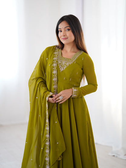 Fox Georgette Embroidery Beads Work Anarkali