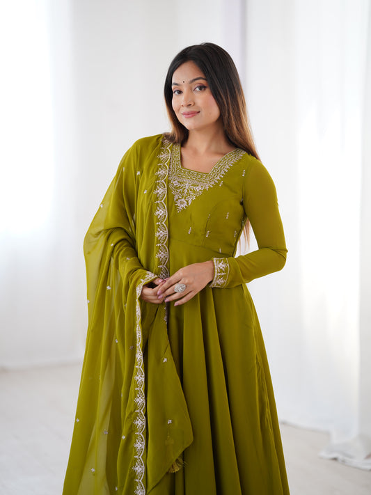 Fox Georgette Embroidery Beads Work Anarkali