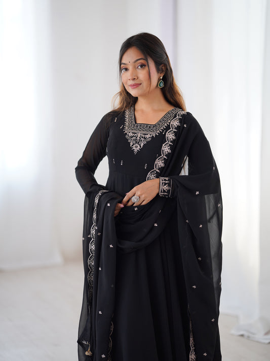 Fox Georgette Embroidery Beads Work Anarkali