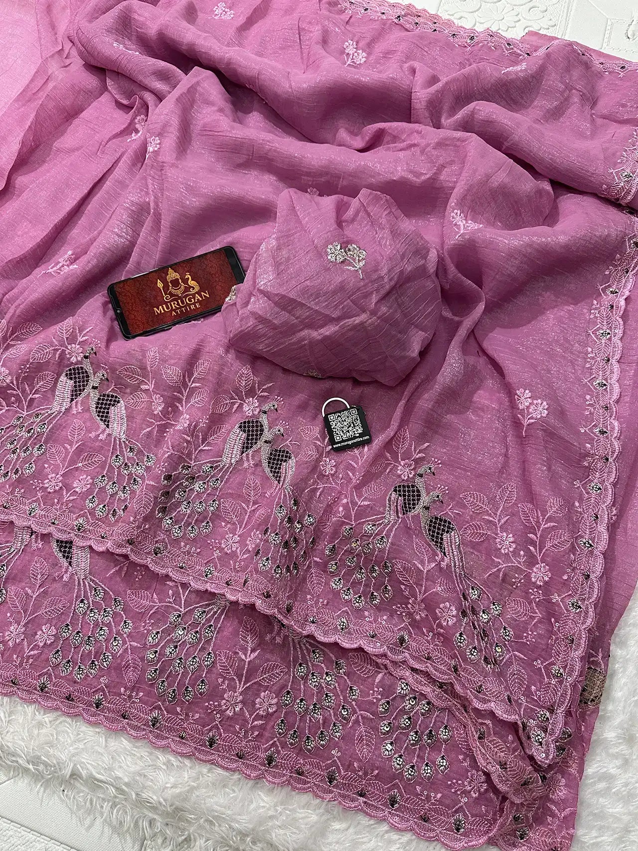 Peacock Inspired Heavy Soft Crunchy Silk Saree with Embroidered C-Pallu & Cut Work Border | VT-806