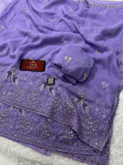 Peacock Inspired Heavy Soft Crunchy Silk Saree with Embroidered C-Pallu & Cut Work Border | VT-806