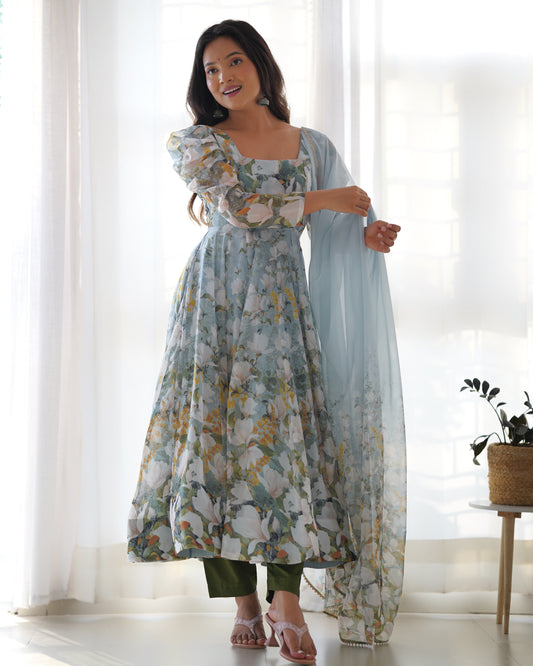 HEAVY PURE SOFT ORGANJA SILK FLORAL PRINT ANARKALI SUIT