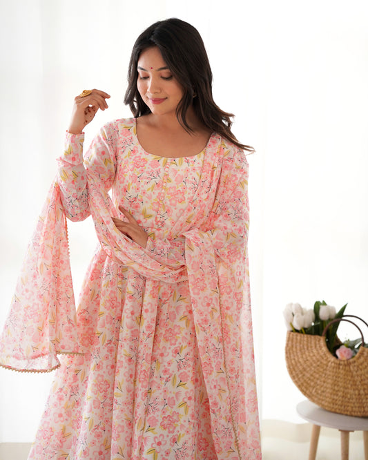 Chiffon Floral Print Anarkali Set