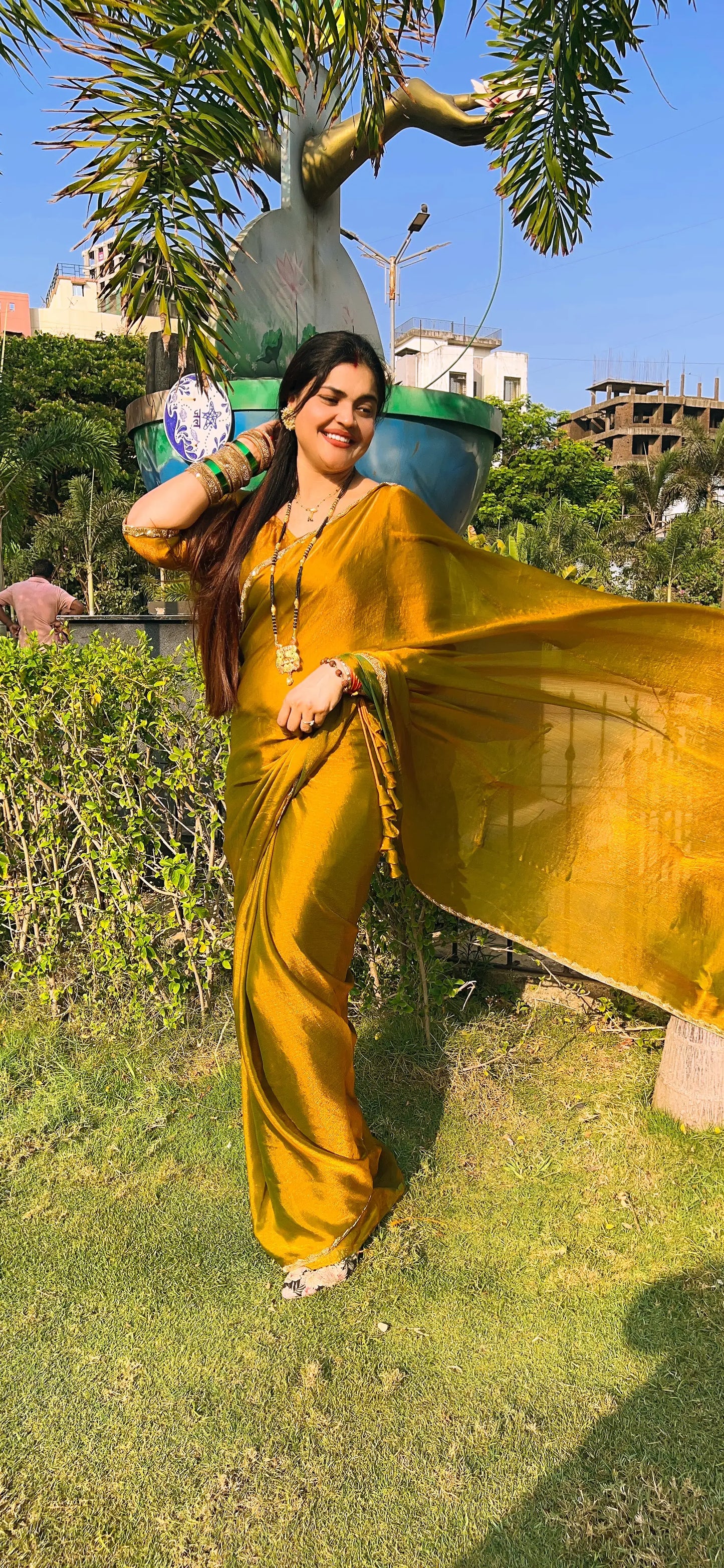 Golden Mustard Space Sillk  Saree