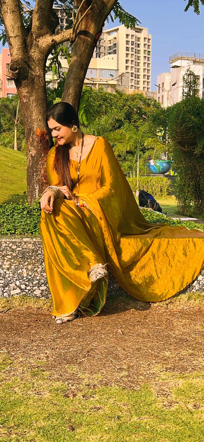 Golden Mustard Space Sillk  Saree
