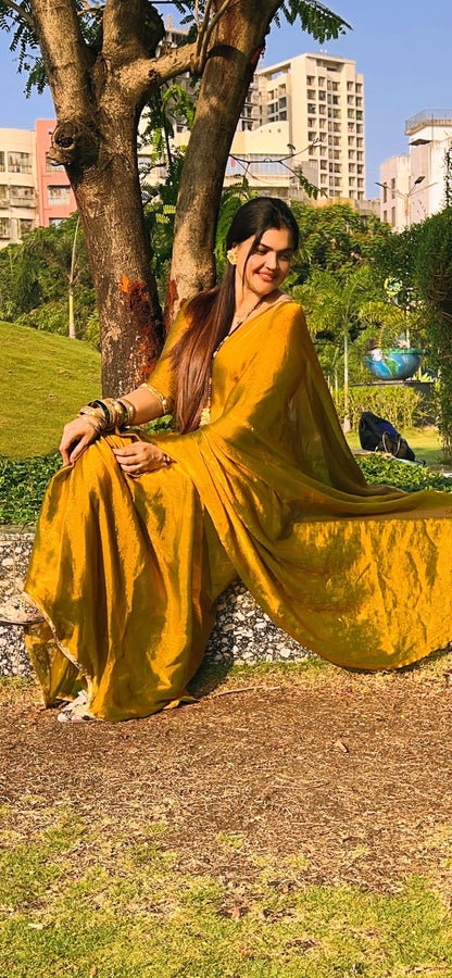 Golden Mustard Space Sillk  Saree