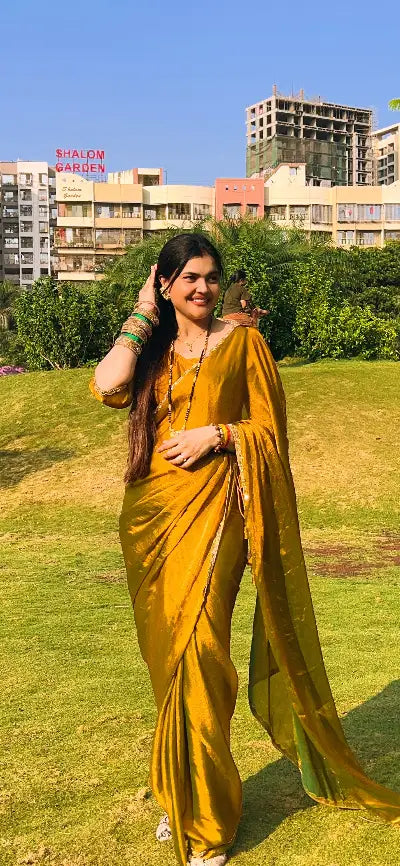 Golden Mustard Space Sillk  Saree