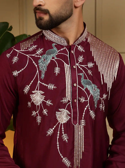 Men’s Viscose Silk Embroidery Sequence Kurta Pyjama Set – Festive & Wedding Wear Di. No. 123