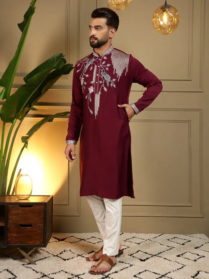 Men’s Viscose Silk Embroidery Sequence Kurta Pyjama Set – Festive & Wedding Wear Di. No. 123