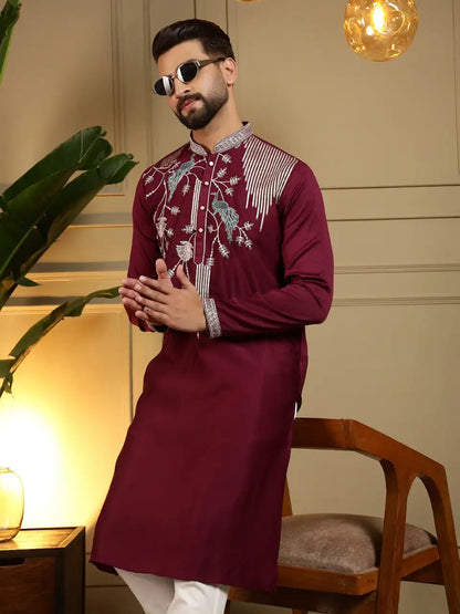 Men’s Viscose Silk Embroidery Sequence Kurta Pyjama Set – Festive & Wedding Wear Di. No. 123