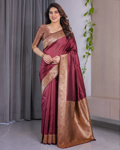 Lichu Silk Jacquard Weaving with Golden Zari Running Blouse