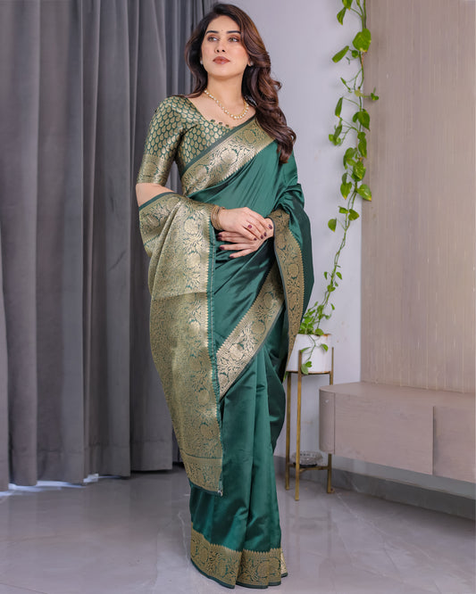Lichu Silk Jacquard Weaving with Golden Zari Running Blouse
