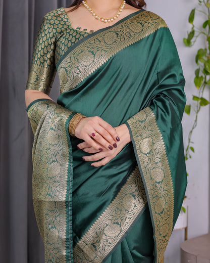 Lichu Silk Jacquard Weaving with Golden Zari Running Blouse