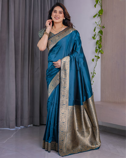 Lichu Silk Jacquard Weaving with Golden Zari Running Blouse