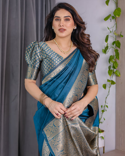 Lichu Silk Jacquard Weaving with Golden Zari Running Blouse