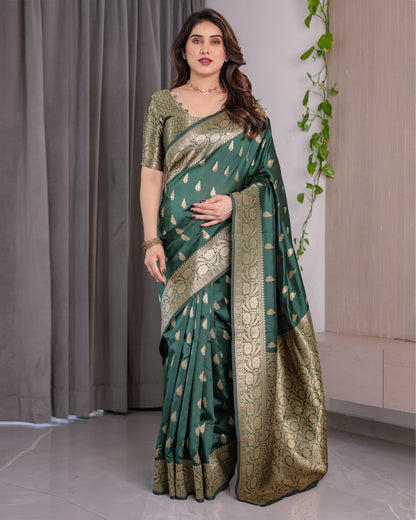 Lichu Silk Jacquard Weaving with Golden Zari Running Blouse