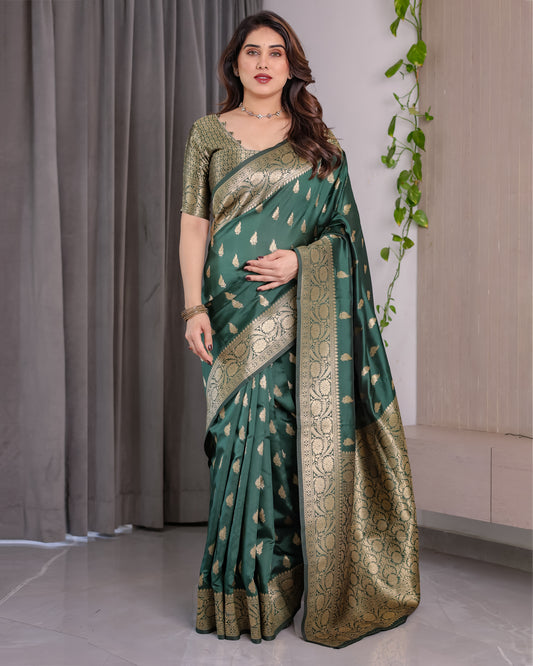 Lichu Silk Jacquard Weaving with Golden Zari Running Blouse