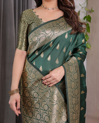 Lichu Silk Jacquard Weaving with Golden Zari Running Blouse