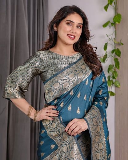 Lichu Silk Jacquard Weaving with Golden Zari Running Blouse