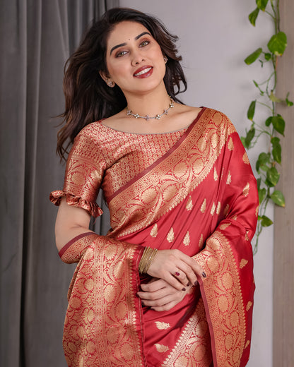Lichu Silk Jacquard Weaving with Golden Zari Running Blouse