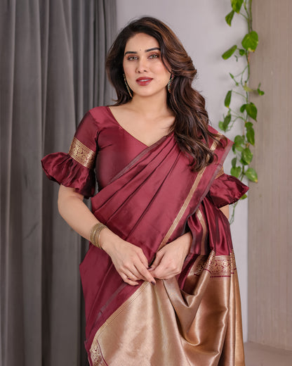 Lichu Silk Jacquard Weaving with Golden Zari Running Blouse