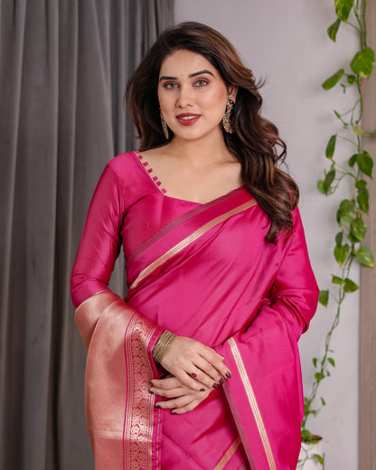Lichu Silk Jacquard Weaving with Golden Zari Running Blouse