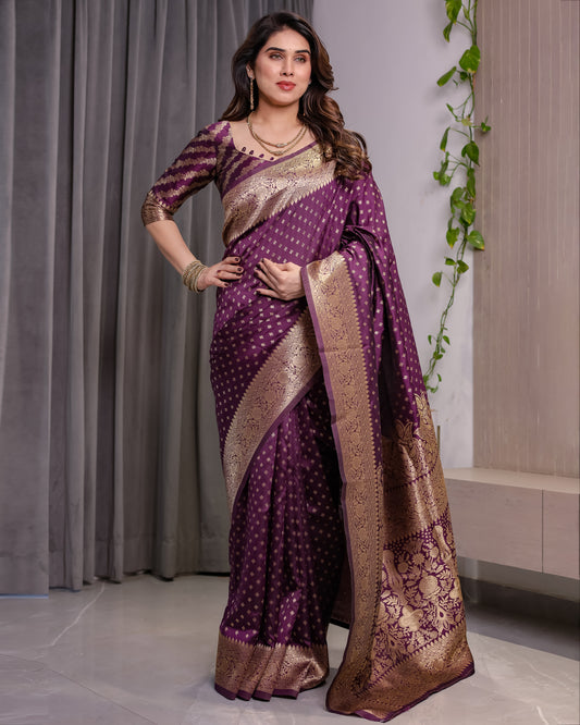 Lichu Silk Jacquard Weaving with Golden Zari Running Blouse