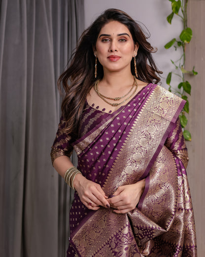Lichu Silk Jacquard Weaving with Golden Zari Running Blouse