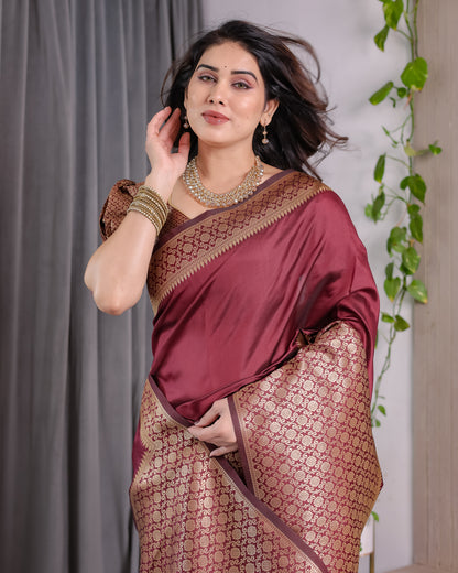 Lichu Silk Jacquard Weaving with Golden Zari Running Blouse