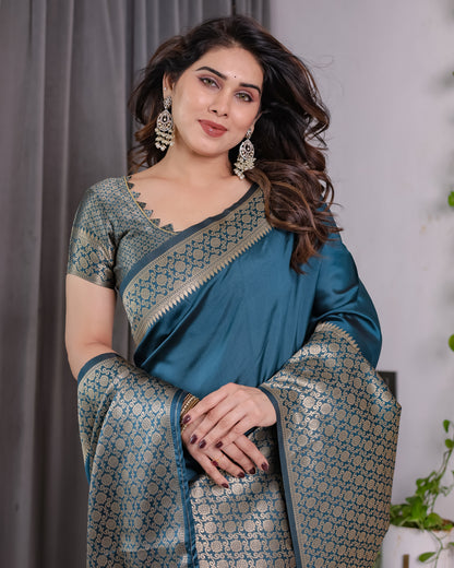 Lichu Silk Jacquard Weaving with Golden Zari Running Blouse