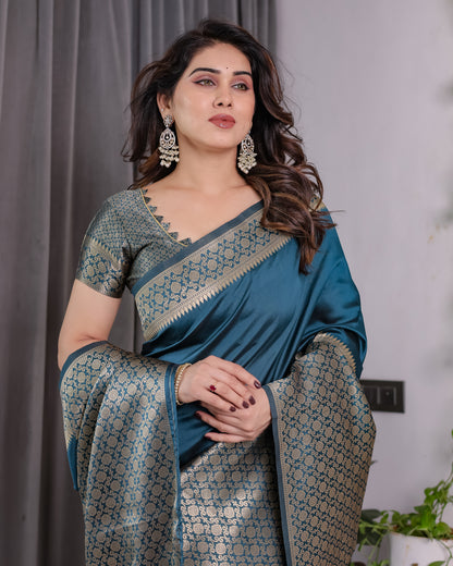 Lichu Silk Jacquard Weaving with Golden Zari Running Blouse