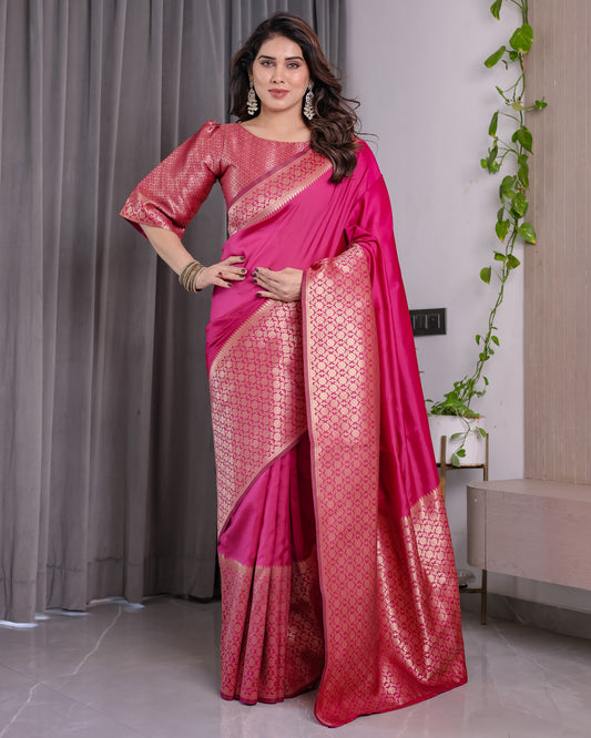 Lichu Silk Jacquard Weaving with Golden Zari Running Blouse
