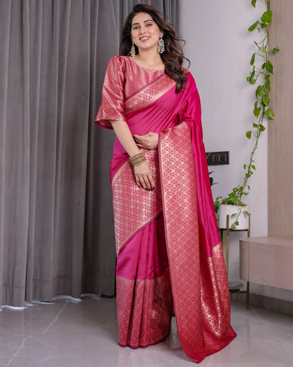 Lichu Silk Jacquard Weaving with Golden Zari Running Blouse