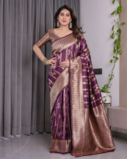 Lichu Silk Jacquard Weaving with Golden Zari Running Blouse