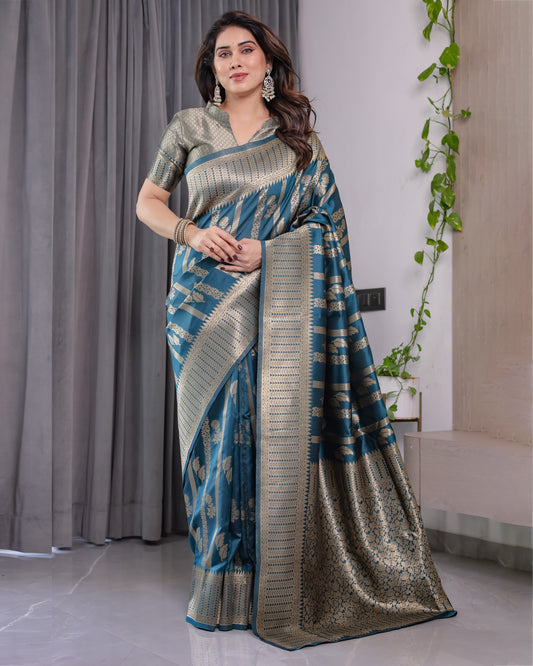 Lichu Silk Jacquard Weaving with Golden Zari Running Blouse