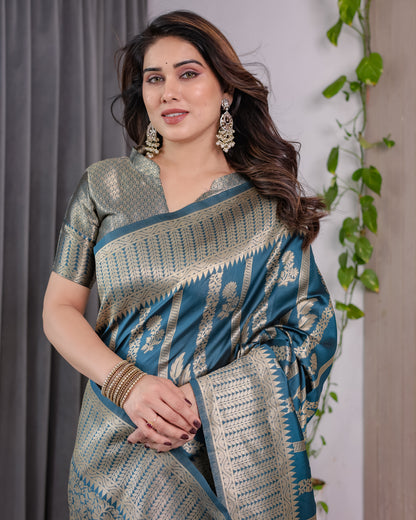 Lichu Silk Jacquard Weaving with Golden Zari Running Blouse