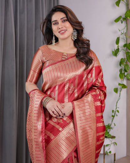 Lichu Silk Jacquard Weaving with Golden Zari Running Blouse