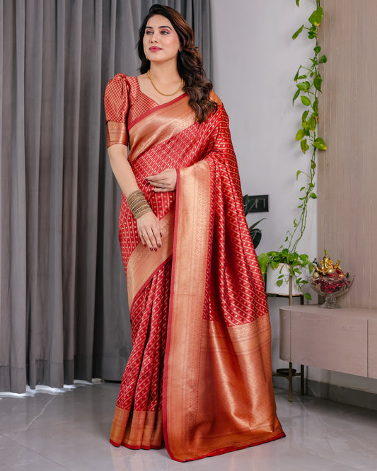 Lichu Silk Jacquard Weaving with Golden Zari Running Blouse