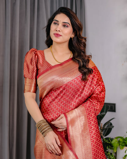 Lichu Silk Jacquard Weaving with Golden Zari Running Blouse
