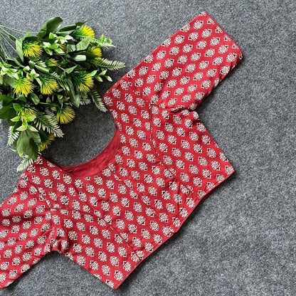Cotton Ajrakh Print BoatNeck Neck Blouse