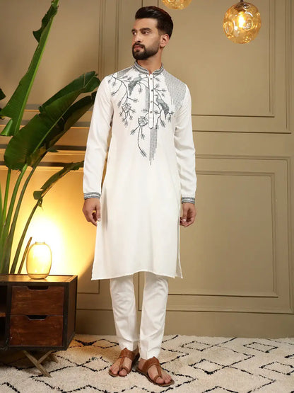 Men’s Viscose Silk Embroidery Sequence Kurta Pyjama Set – Festive & Wedding Wear Di. No. 123