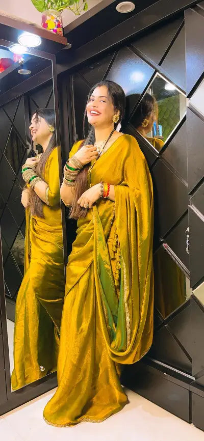 Golden Mustard Space Sillk  Saree