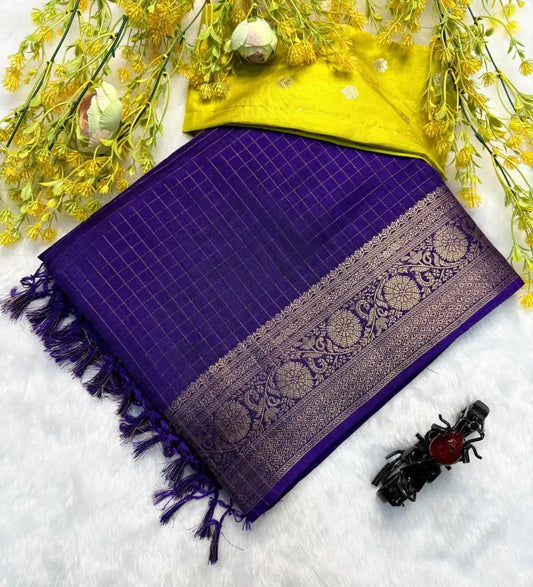 Heavy Zari Chex Saree with Discharge Print & Viscose Zari Butti Blouse (M1011)