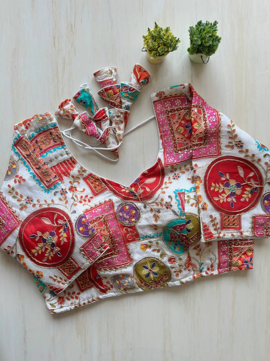 Heavy Chinon Position Print  Ready To Wear Blouse