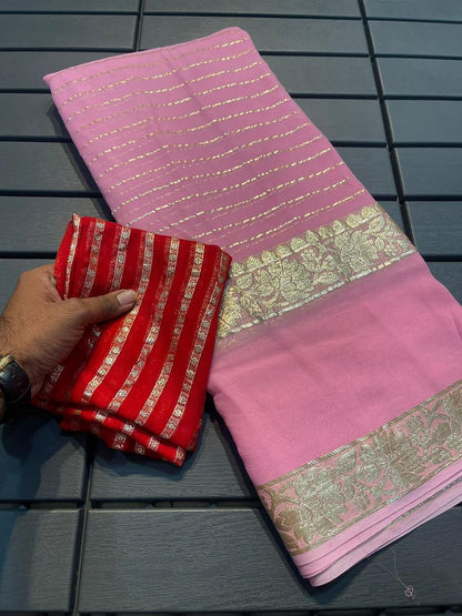 Viscose Georgette Saree With Dola Banarasi Silk Contrast Blouse
